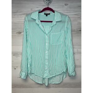 Velvet Heart Womens Button Down Shirt Aqua Striped‎ High Low Hem Top Size S